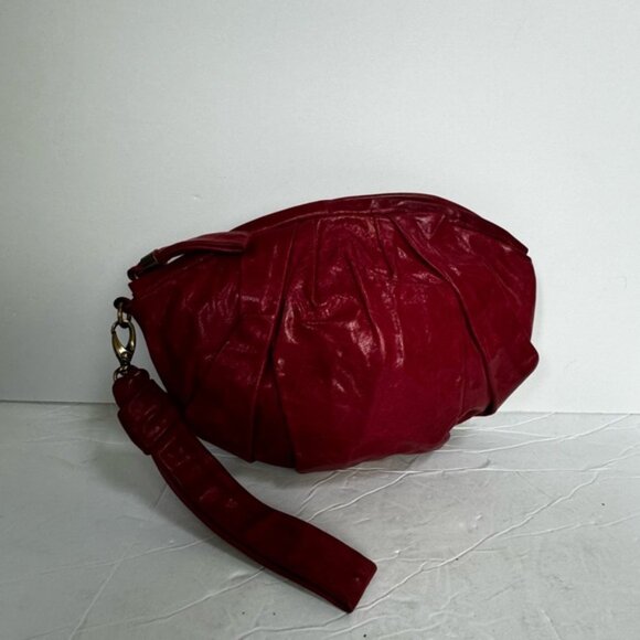 Vanessa Bruno NEW Leather Gathered Ruched Clutch Bag Wristlet Zip Closure Red - Picture 6 of 16